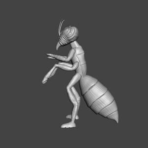 May include: A 3D printed model of a grey ant with segmented legs and a long, segmented abdomen.