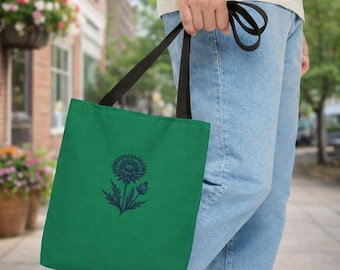 Thistle Tote Bag: Botanical Floral Design, Reusable Shopping Bag