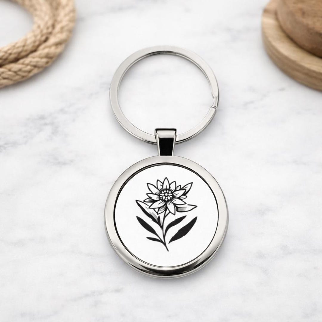 Edelweiss Minimalist Black and White Round Stainless Steel Keychain - Etsy