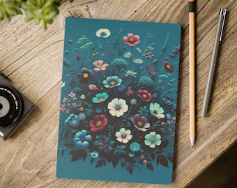 Diario de tapa blanda con diseño de pradera, cuaderno para amantes de la naturaleza, diario floral, cuaderno de bocetos botánicos, bullet journal de jardín