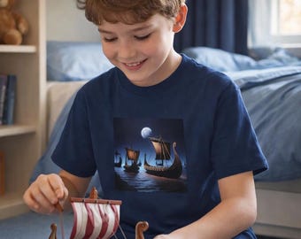 Norse Viking Ships Youth Tee, Scandinavian History Graphic Shirt