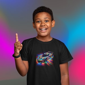 Neon Race Car Kids Tee: Fast Vehicle Shirt, Car Lover Gift