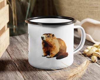 Emaille kampbeker, marmot-ontwerp, campingmok, outdoor avonturenbeker, cadeau voor natuurliefhebber, mok natuurliefhebber, kampeeruitrusting wildernis,