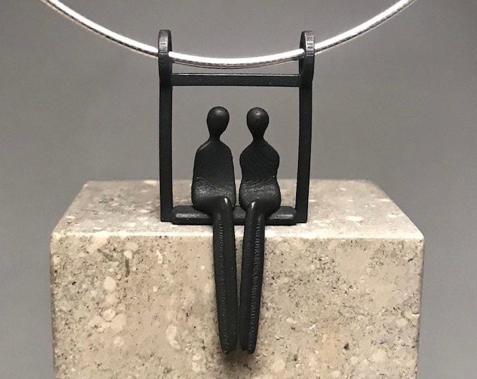 Two girls pendant | Best girlfriend gift in black steel | Lesbian commitment gift | LGBTQ pride necklace | Gay lovers Jewelry