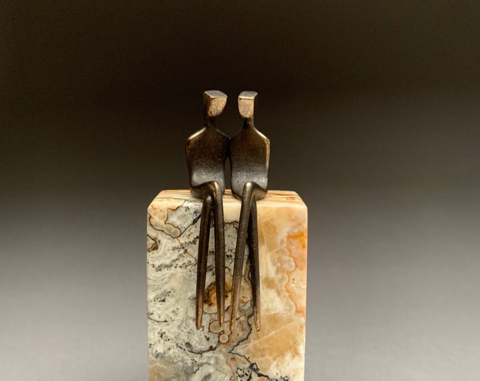 Miniature bronze gay sculpture - sculpture of two men, love is love - gay anniversary or lgbtq marriage. A tasteful gay wedding gift of art.