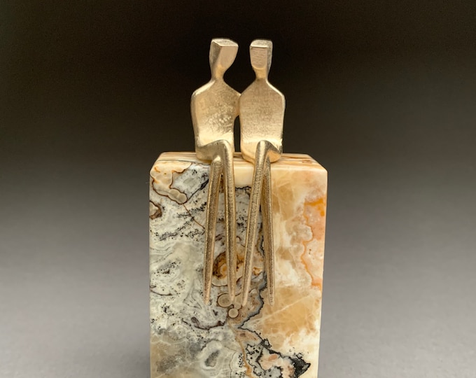 Miniature bronze gay sculpture - love is love - gay anniversary or lgbtq marriage. A gay wedding gift or gay cake topper