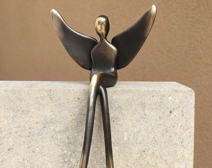 My Angel: 5" tall angel bronze sculpture, shelf sitting angel figurine
