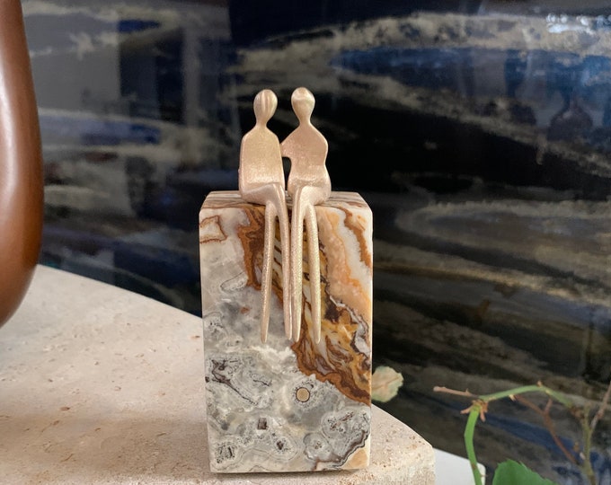 Lesbian commitment - a small sculpture of two women in love. Lesbian anniversary gift or wedding present. Real cast bronze!