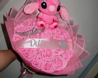 Stitch Angel Plush Bouquet – Elegant Gift DIY Glitter Handmade Pink Rose Bouquet with Glitter | Eternal Infinity Roses