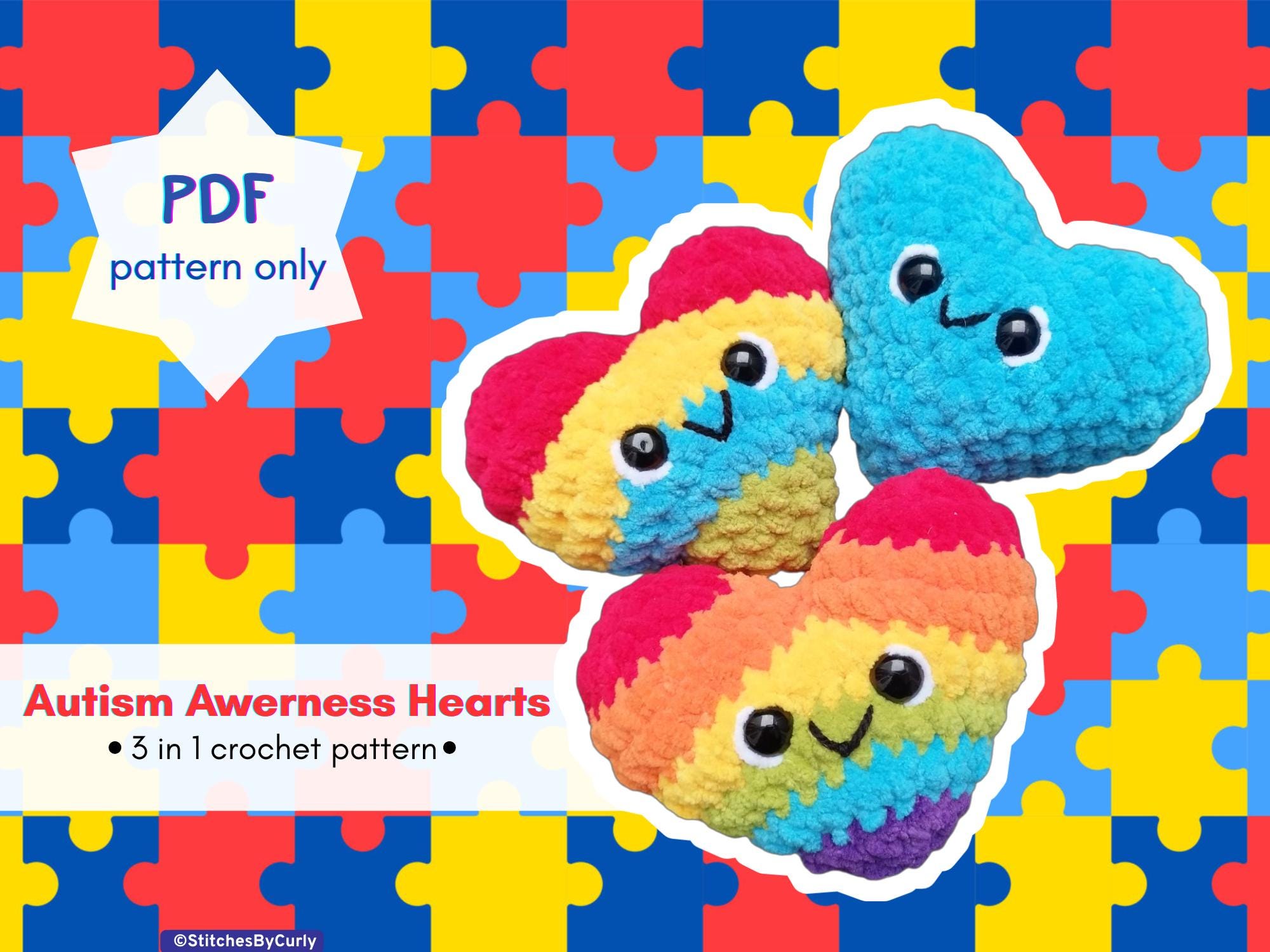 39 Beautiful Crochet Heart Patterns To Make With Love 29 Autism Awerness Hearts Crochet Pattern Beginner Friendly