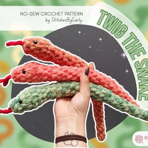 Twig the Snake Crochet Pattern Snake Amigurumi Pattern Plush Snake Pattern Chunky Yarn Crochet Pattern Amigurumi Tutorial Beginner Crochet