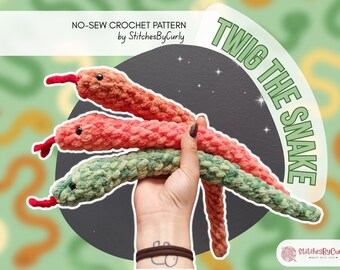 Twig the Snake-haakpatroon Snake Amigurumi-patroon Pluche slangenpatroon Grof garen haakpatroon amigurumi-tutorial voor beginners