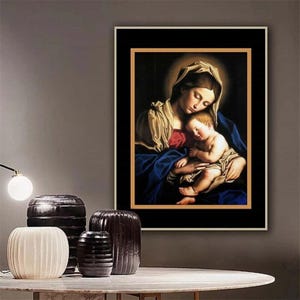 イエスを抱く聖母マリアのキャンバス油絵カトリックアイコン絵画ポスター母と子の壁アート画像ホーム壁装飾