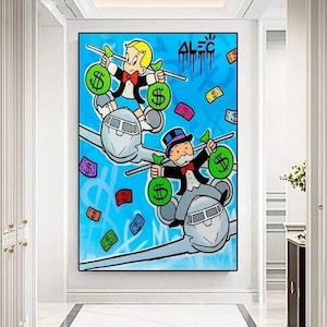 Flugzeug Lebendiges Alec Monopoly 'Money Cartoon' Graffiti Kunst Leinwand Gemälde - Ein einzigartiges und auffälliges Wohnzimmer oder Wohnkultur