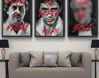 Pablo Escobar x Tony Montana x God.father Movie Mafia Canvas Painting Wall Art Home Decor Motivational The Boss Godfather Quotes Canvas