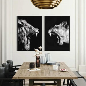 Black Roaring Lion King Queen Animal Poster Lion Family Canvas Painting Prints Wall Art Pictures Living Room Home Decor