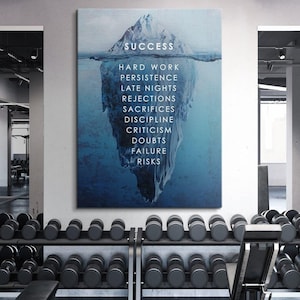 Success Iceberg Motivational Canvas Wall Art Inspirational Quote Poster Hard Work Discipline Failure Risks Office Decor Entrepreneur Gift