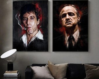Gangster Film Characters Scarface Godfather Abstract Art Canvas Painting Movie Wall Art Picture Home Decor