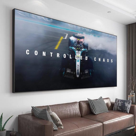 Controlled Chaos Lewis Hamilton Formula 1 Canvas Print Motivational F1 Racing Wall Art Poster for Garage Gym Office or Sports Room