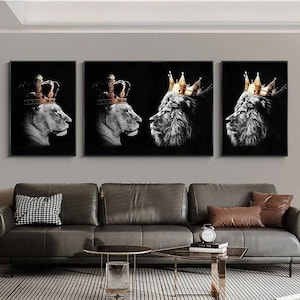 Lion King and Queen  Wall Art Canvas Painting Posters Print Nature Wild Animals Picture Mural for Living Room Decor