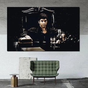 Scarface Gangster Boss Office Canvas Wall Art Featuring Iconic Crime Scene with Dark Luxury Aesthetic for Bold Urban Home Decor