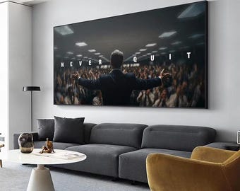 Wolf of Wall Street Never Quit Motivational Poster Canvas Wall Art Quote for Office Success Entrepreneur Decor Leadership LIMITED TIME