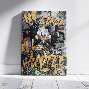 Donald Duck Hustle Graffiti Kunst Leinwand Poster und Drucke Disney Street Art Gemälde an der Wand Bilder Für Wohnzimmer