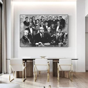 Mafia Legends Black and White Canvas Art Iconic Mobster Movie Characters Wall Poster Godfather Gangster Print for Man Cave Office Decor