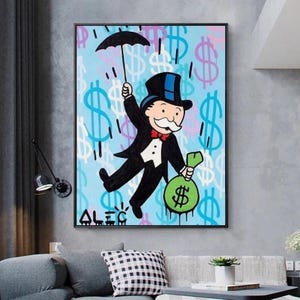 Graffiti Kunst Alec Monopoly Fly Leinwand Malerei Geld Cartoon Wandkunst Bild Dekoration