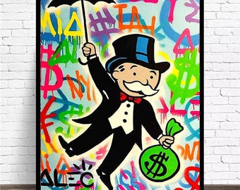 Graffiti Kunst Alec Monopoly Fly Leinwand Malerei Geld Cartoon Wandkunst Bild Dekoration