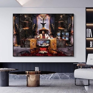 Scarface Tony Montana Gangster Office Wall Art Canvas Featuring Luxury Room Inspired by Iconic Movie Scene for Urban Decor