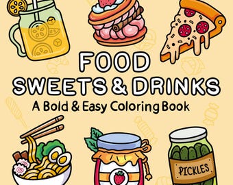 Food Coloring Pages | 50 Simple Line Art Designs (Instant Download PDF)