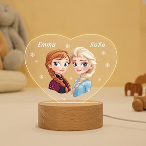 Ice Queen Night Light,Customized Name Elsa and Anna Night Light,Personalized Bedroom Night Light,Child Companion Night Light,Gift for Kids