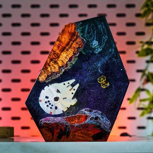 Star Wa.rs Spaceship Resin Lamp, Universe Night Light, Wood Resin Lamp, Handmade Epoxy Lamp, Table Lamp, Christmas Gift, Gift For Him