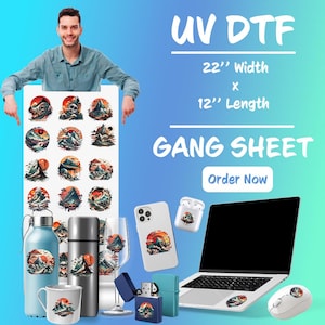 Aangepaste UV-DTF-sticker Gangblad, aangepaste koude perslogo-afdruk, groothandel permanente sticker, aangepaste bekeromslag Gangblad, bedrijfslogosticker