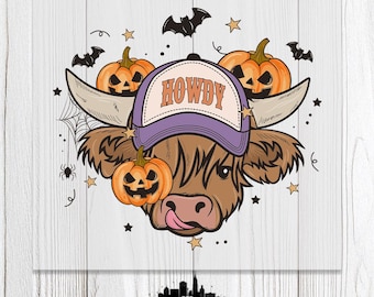 Spooky Highland Cow Halloween Dtf Transfer, Funny Pumpkin Ready For Transfer, Halloween Party Heat Transfer, Spooky Pumpkin Iron On Decal