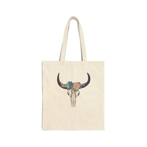 Buffalo Skull with Flowers Cotton Tote Bag