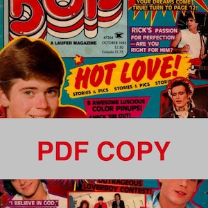 May include: An October 1983 issue of "BOP" magazine. The cover displays the magazine's logo in red and white, celebrity images, and the text "HOT LOVE!" and "PDF COPY".