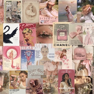 50 affiches Coquette | IMPRESSIONS PHYSIQUES 4 x 6 po. | Cygne| Dior| Déco Chambre Coquette| Esthétique féerique| Esthétique princesse| Coquette rose