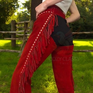 Women’s 100 % Genuine Suede Leather Western Cowgirl Style Chap Fringes Women Riding Leather Chap Fringes Women Leather Pant Leather Chap