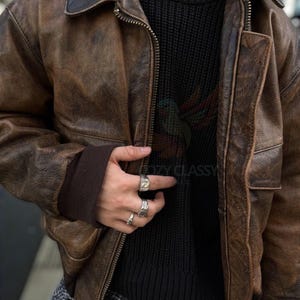 Handmade Vintage Brown Leather Bomber Jacket for Men's 90s Retro Style Real Sheep Leather Casual Streetwear Relaxed Fit Lightweight Jacket