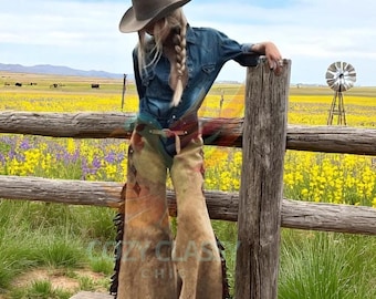 Women's Handmade Cowgirl Genuine Buckskin Suede Leather Pants - Western Rodeo Fringe Chaps - Unique Gifts for Her