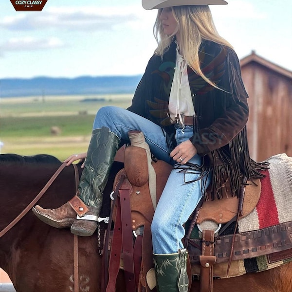 Vintage bruin suède jack met franjes: westernstijl voor dames