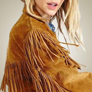 Women Tan Brown Suede Western Handmade Leather Jacket with Fringe Suede Brown Leather Shirt for Women Buckskin Jacket for Women Gift for Her