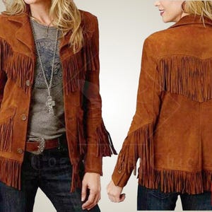 Western Jacket, Suede Jacket, Fringe Jacket, Leather Jacket, Women Jacket, Cowgirl Jacket, Vintage Jacket, Brown Jacket, Boho Jacket, Retro Jacket, Handmade Jacket, Women's Outerwear, Women's Fashion