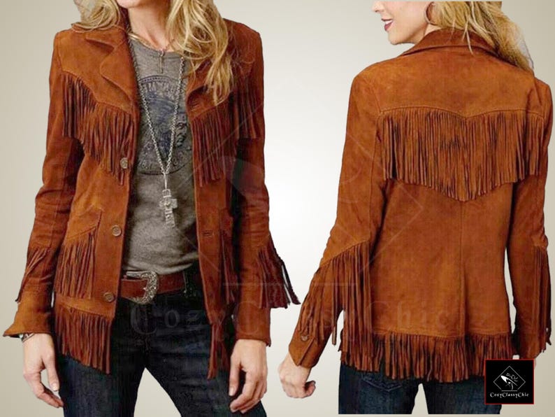 Western Jacket, Suede Jacket, Fringe Jacket, Leather Jacket, Women Jacket, Cowgirl Jacket, Vintage Jacket, Brown Jacket, Boho Jacket, Retro Jacket, Handmade Jacket, Women's Outerwear, Women's Fashion