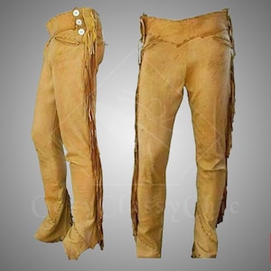 Native Indian American Western Cowboy Buckskin Leather Pant Suede Leather Pant Chap Buckskin Original Pant Men Outfit Festival Pant Gift