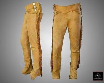 Native Indian American Western Cowboy Buckskin Leather Pant Suede Leather Pant Chap Buckskin Original Pant Men Outfit Festival Pant Gift