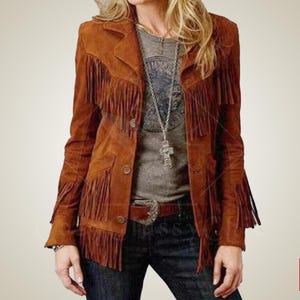 Western Jacket, Suede Jacket, Fringe Jacket, Leather Jacket, Women Jacket, Cowgirl Jacket, Vintage Jacket, Brown Jacket, Boho Jacket, Retro Jacket, Handmade Jacket, Women's Outerwear, Women's Fashion