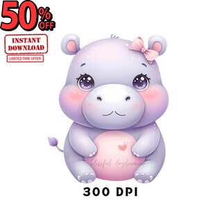 Pastell Nilpferd Png, süßes Tier Png, Pastellfarben, Aquarell Designs, Kawaii Chibi, Safari Tiere, Kinder Sublimationsentwürfe, Kinder PNG, PNG